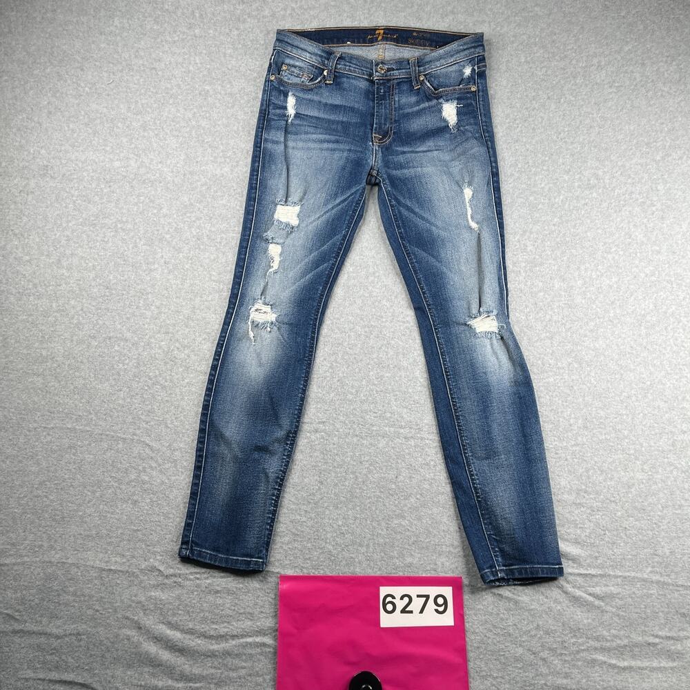 7 For All Mankind Jeans The Ankle Skinny Womens Size 29 Blue Distressed
